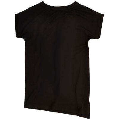 Mini girls black slogan asymmetric t-shirt